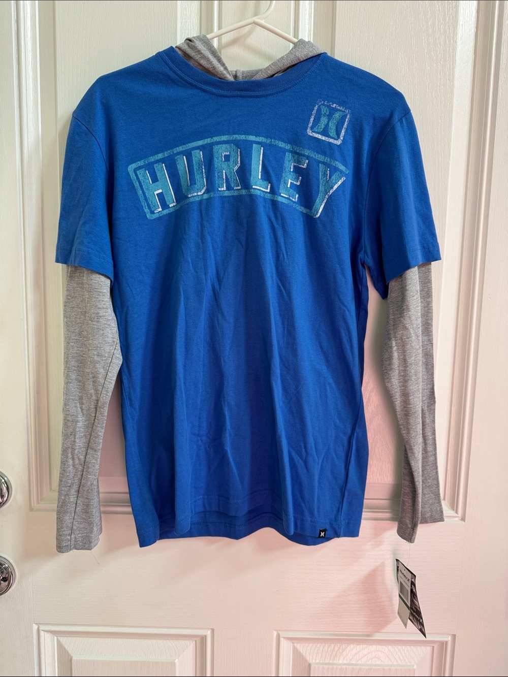 Hurley Royal Blue Layered Hooded Tee with Gray Sleeves